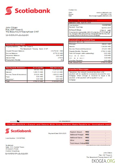 Relevé hypothécaire de la Banque Scotia de Hong Kong scr
